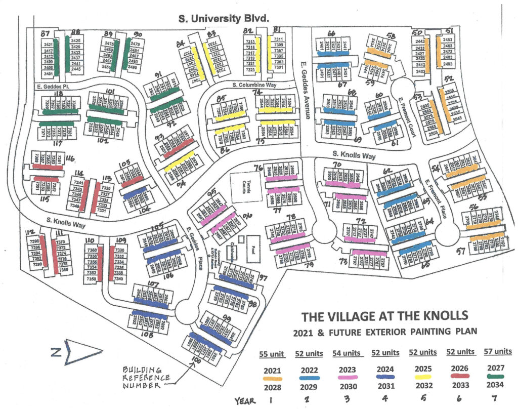 Map of Knolls Village with the paint cycle.